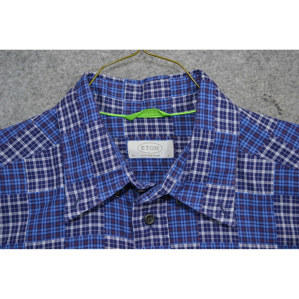 Eton Contemporary Shirt Mens 16.5 42 Blue Plaid Dress Long Sleeve Non Iron